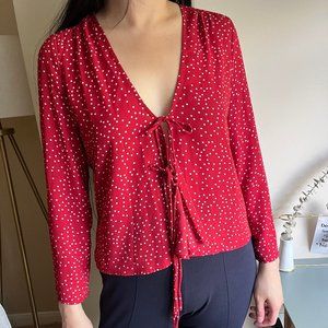 Lea & Viola Anthropologie Tie-front Polka Dot Long Sleeve Blouse M